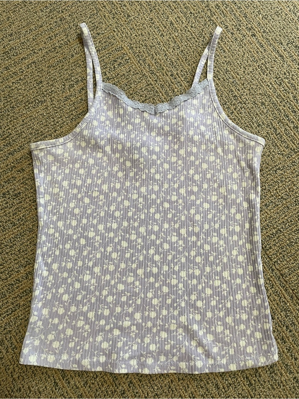 Lavender Floral Lace-Trim Ribbed Cami